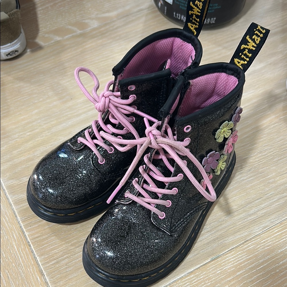 Dr. Martens Black and Pink Kids Boots